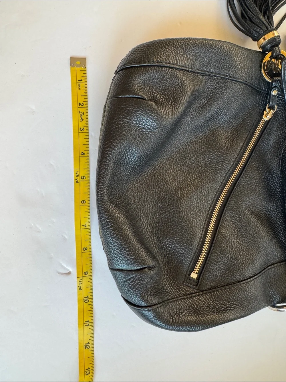 Michael Kors Black Pebbled Leather Hobo Shoulder Bag Tassel Charm Y2K Boho